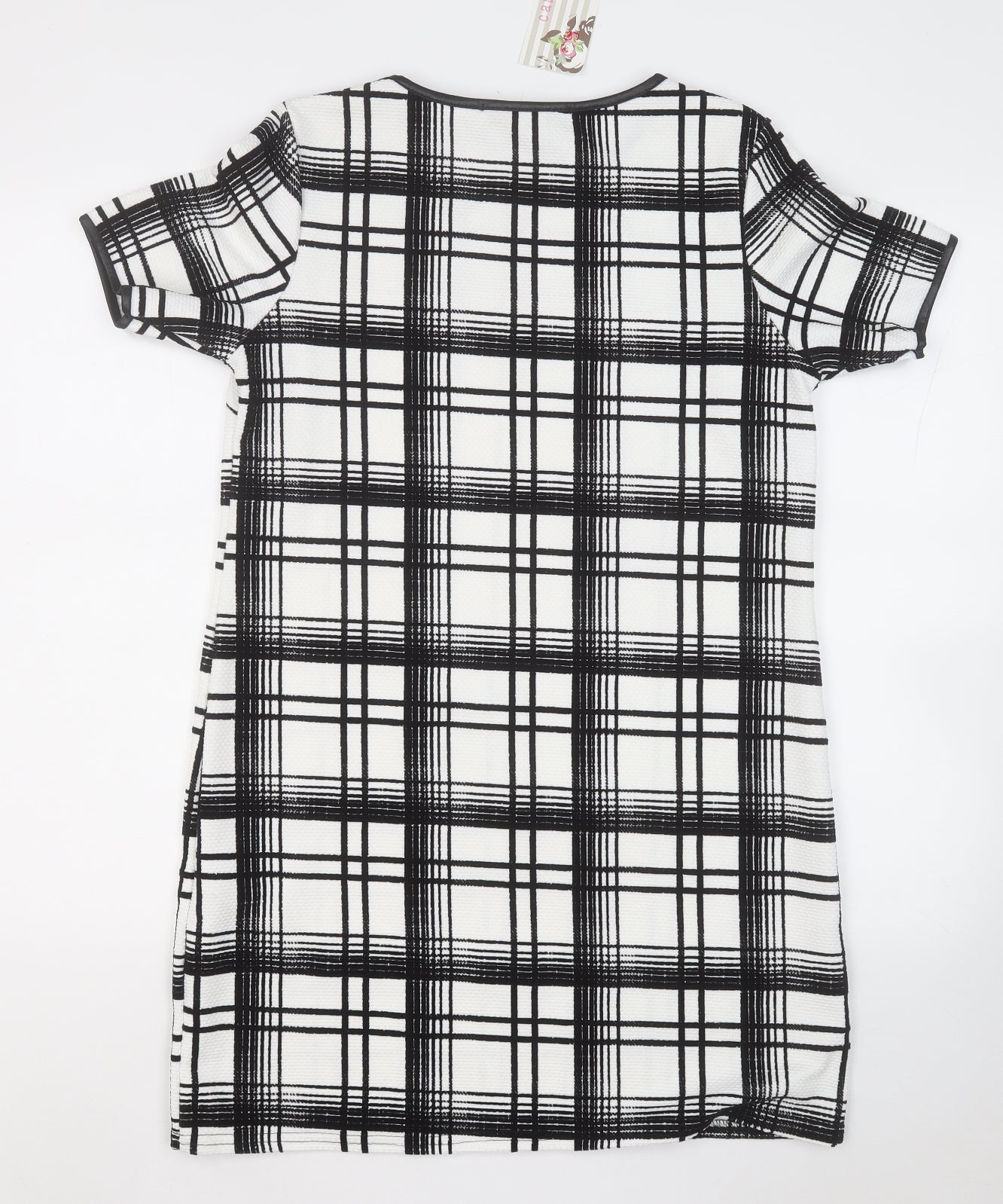 New Look Womens White Geometric Polyester T-Shirt Dress  Size 14  Round Neck