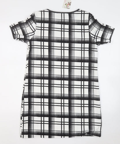 New Look Womens White Geometric Polyester T-Shirt Dress  Size 14  Round Neck