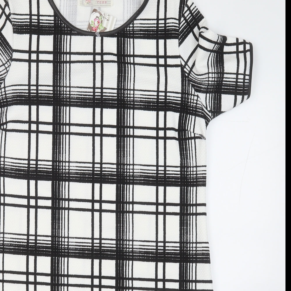 New Look Womens White Geometric Polyester T-Shirt Dress  Size 14  Round Neck