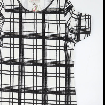 New Look Womens White Geometric Polyester T-Shirt Dress  Size 14  Round Neck