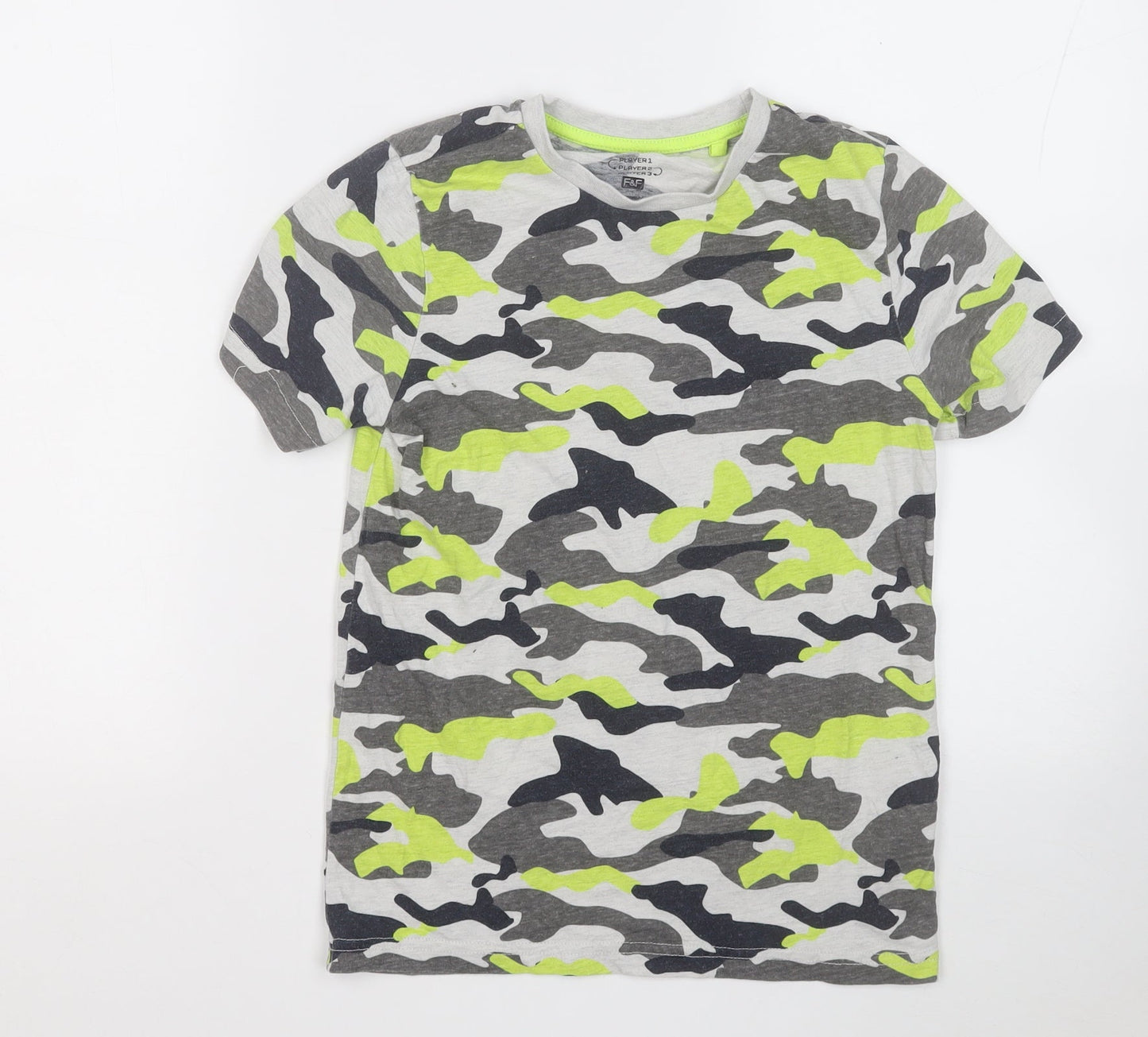 F&F Boys Multicoloured Camouflage Cotton Basic T-Shirt Size 9-10 Years Round Neck