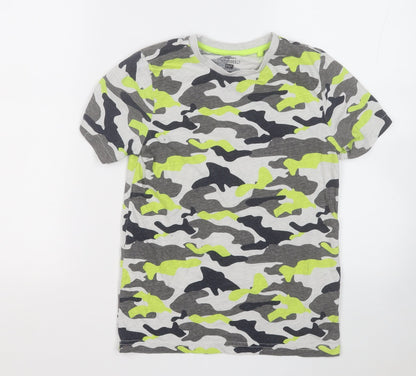 F&F Boys Multicoloured Camouflage Cotton Basic T-Shirt Size 9-10 Years Round Neck