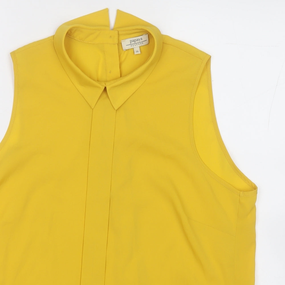 Papaya Womens Yellow  Polyester Basic Blouse Size 16 Collared