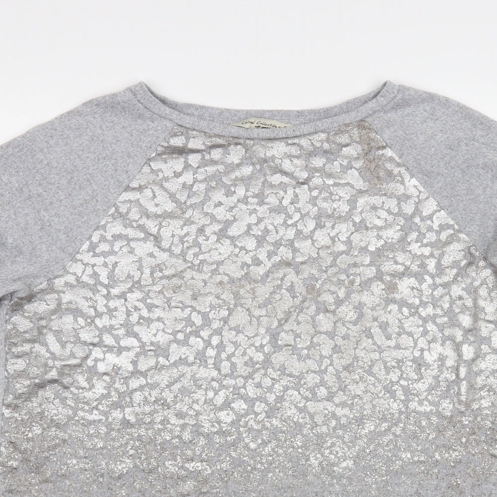 F&F Womens Grey Boat Neck Animal Print Polyester Pullover Jumper Size 10