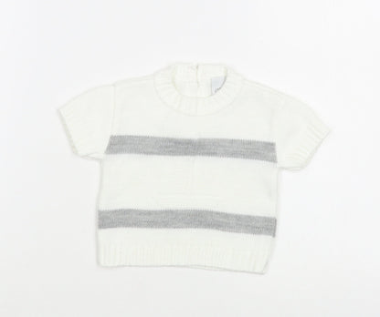 Dandelion Baby White Striped Acrylic Pullover Jumper Size 6-9 Months  Button - Boat