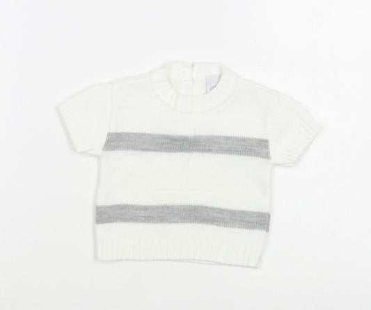 Dandelion Baby White Striped Acrylic Pullover Jumper Size 6-9 Months  Button - Boat