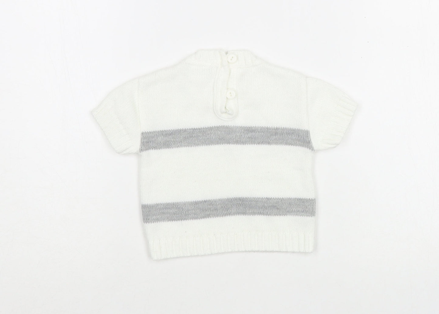 Dandelion Baby White Striped Acrylic Pullover Jumper Size 6-9 Months  Button - Boat