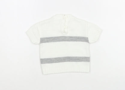 Dandelion Baby White Striped Acrylic Pullover Jumper Size 6-9 Months  Button - Boat