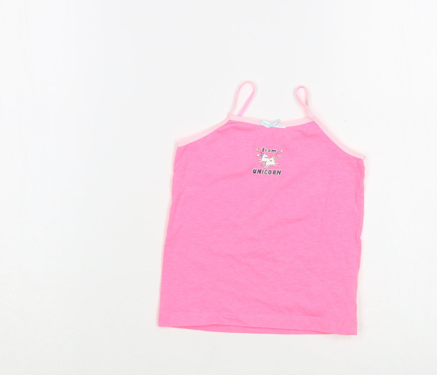 Primark Girls Pink  Cotton Camisole T-Shirt Size 2-3 Years Round Neck Pullover - Unicorn