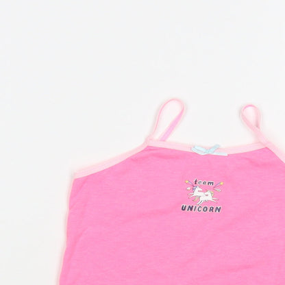 Primark Girls Pink  Cotton Camisole T-Shirt Size 2-3 Years Round Neck Pullover - Unicorn