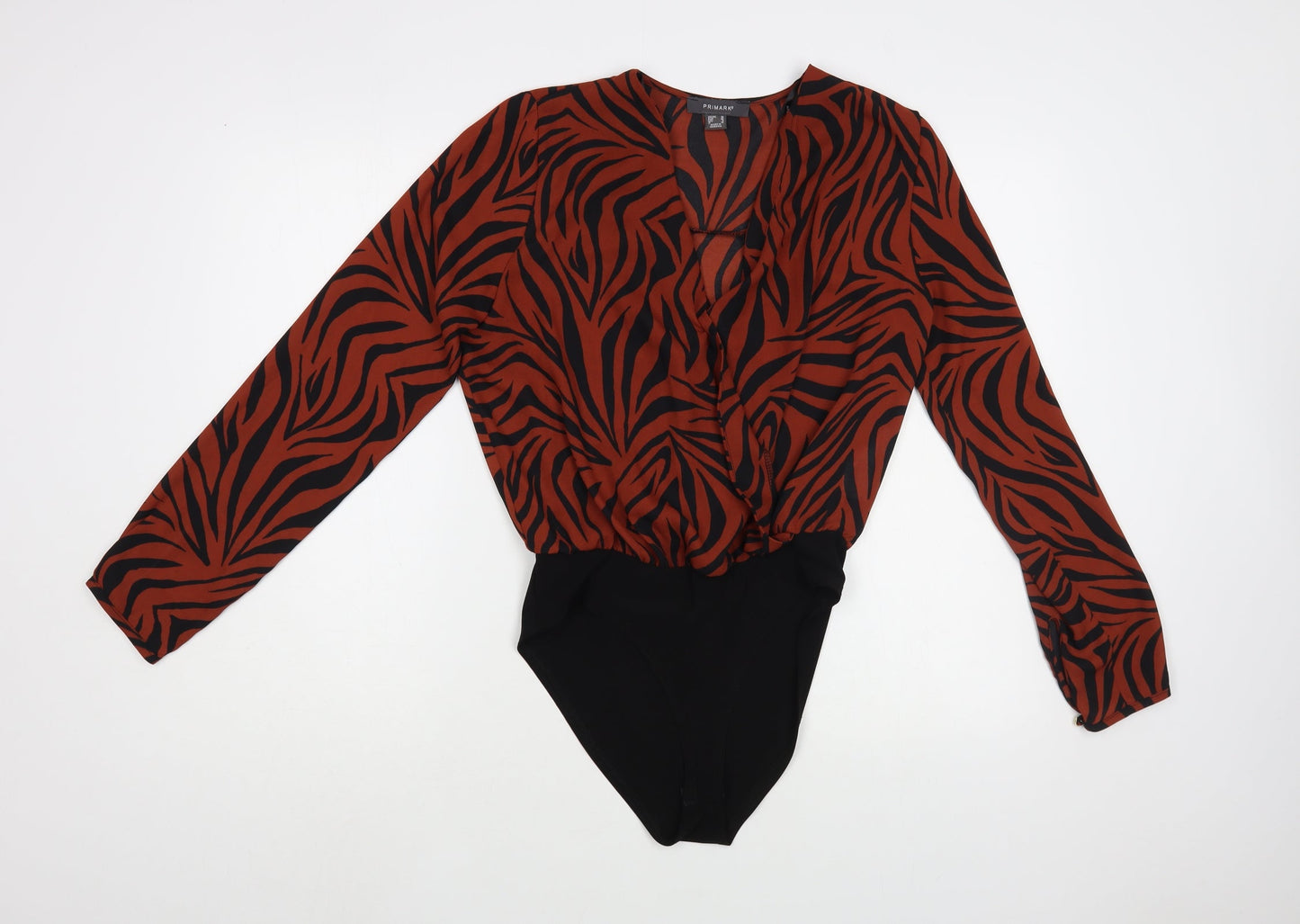 Primark Womens Brown Animal Print Polyester Bodysuit One-Piece Size 10  Snap