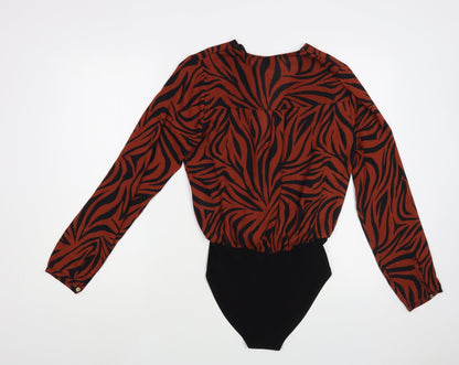 Primark Womens Brown Animal Print Polyester Bodysuit One-Piece Size 10  Snap