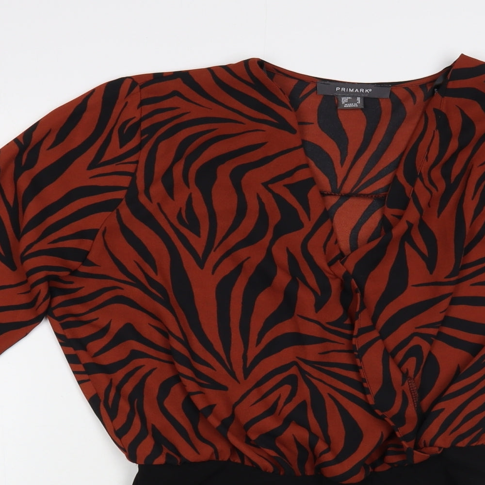 Primark Womens Brown Animal Print Polyester Bodysuit One-Piece Size 10  Snap