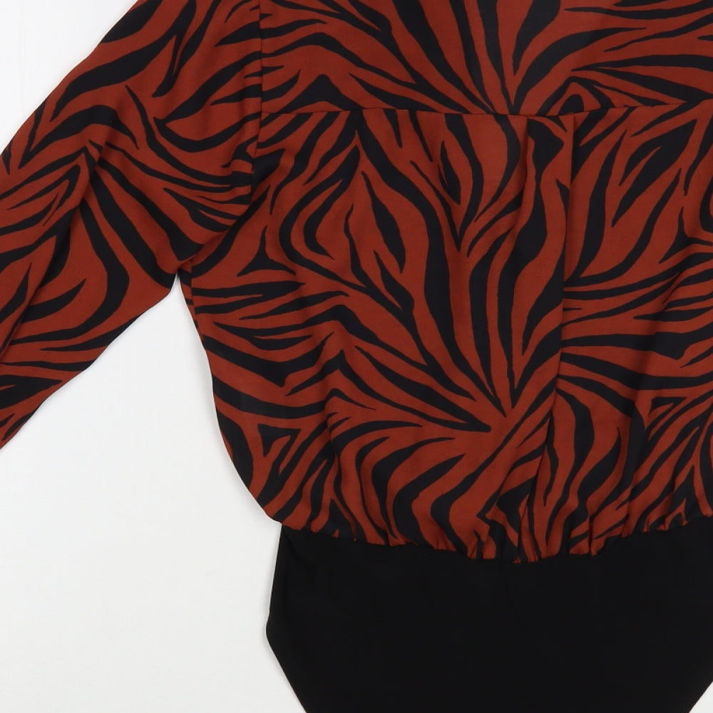 Primark Womens Brown Animal Print Polyester Bodysuit One-Piece Size 10  Snap