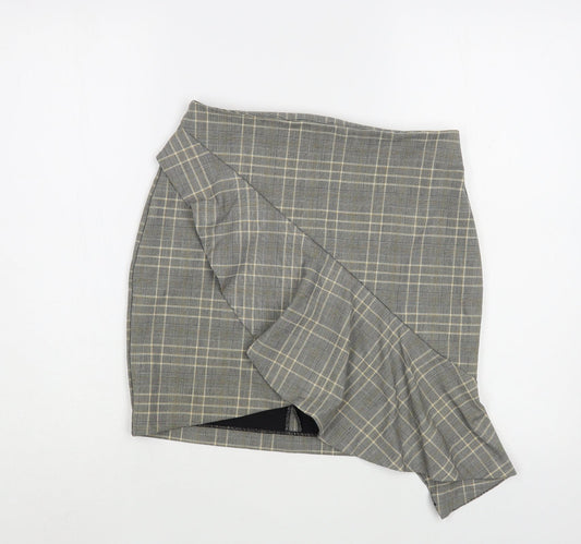 H&M Womens Grey Plaid Polyester Mini Skirt Size 8   Zip