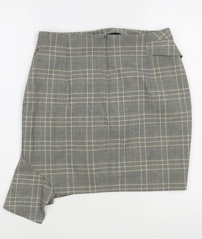 H&M Womens Grey Plaid Polyester Mini Skirt Size 8   Zip