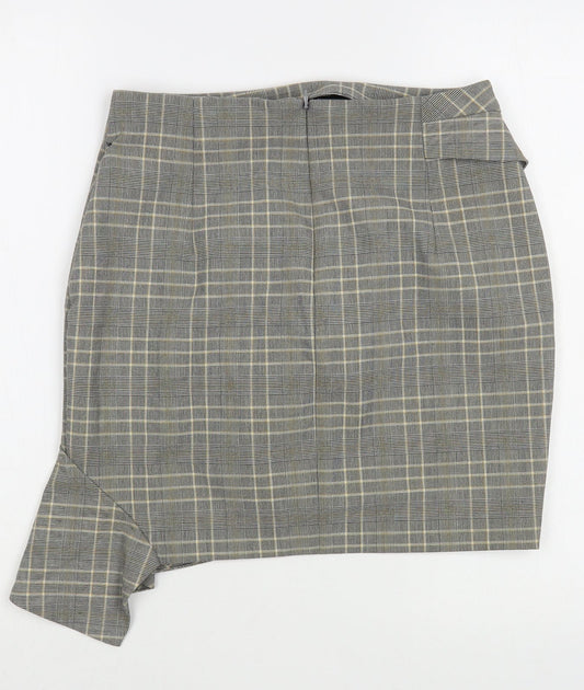 H&M Womens Grey Plaid Polyester Mini Skirt Size 8   Zip