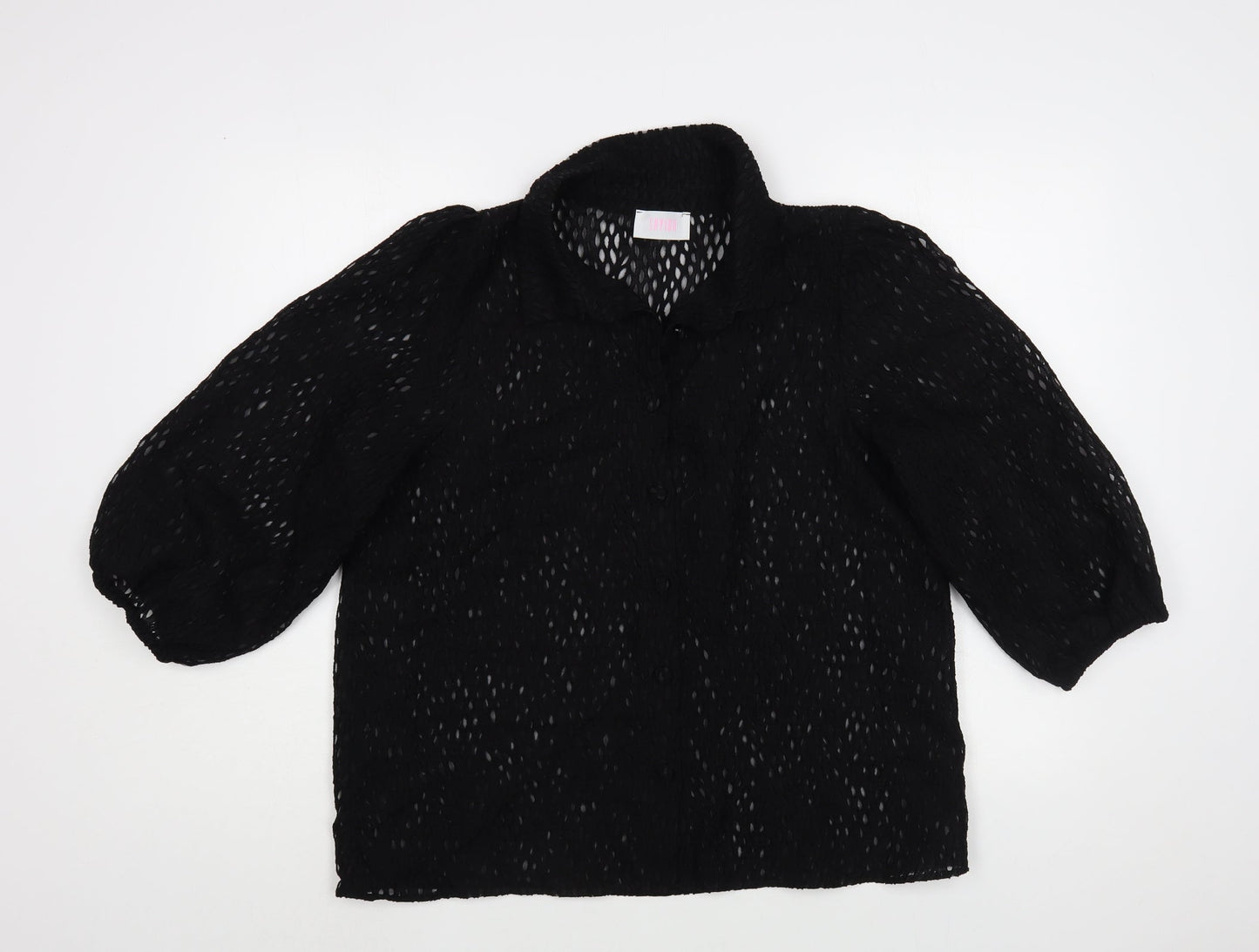 Womens UK Size L Savida Black Basic Button-Up