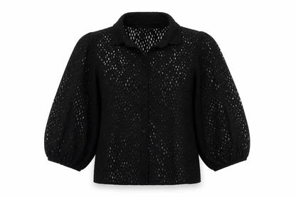 Womens UK Size L Savida Black Basic Button-Up