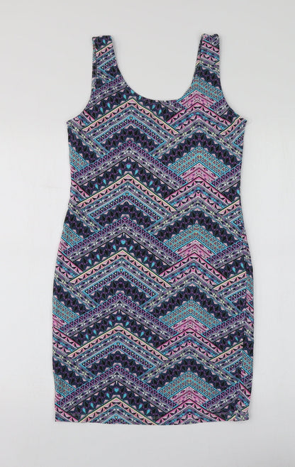 New Look Womens Multicoloured Geometric Cotton A-Line  Size 12  Round Neck