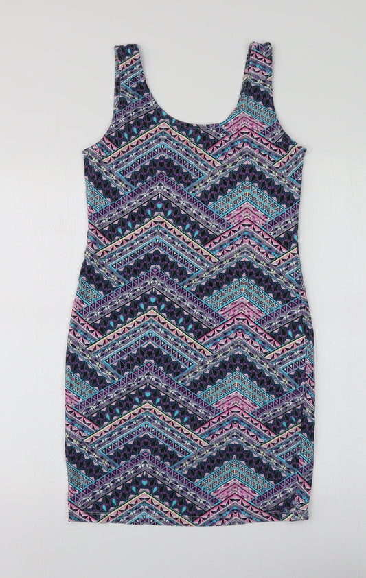 New Look Womens Multicoloured Geometric Cotton A-Line  Size 12  Round Neck