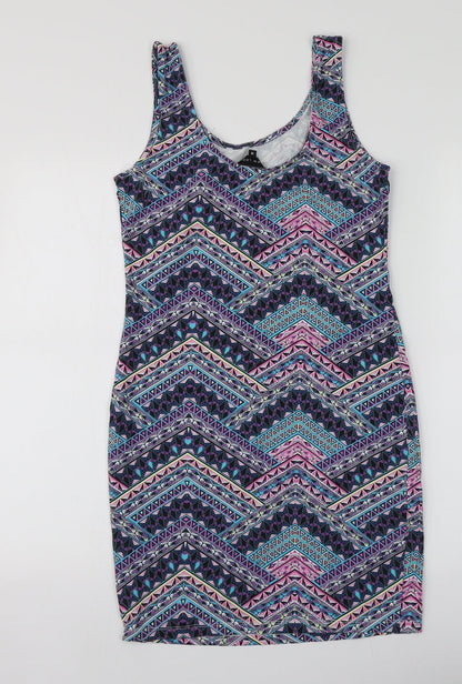 New Look Womens Multicoloured Geometric Cotton A-Line  Size 12  Round Neck