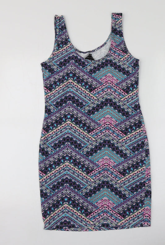 New Look Womens Multicoloured Geometric Cotton A-Line  Size 12  Round Neck