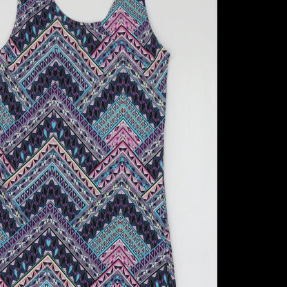 New Look Womens Multicoloured Geometric Cotton A-Line  Size 12  Round Neck