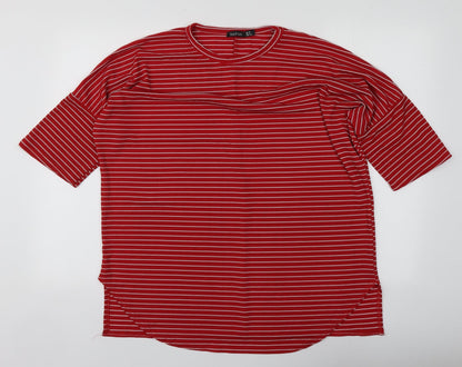 Boohoo Womens Red Striped Polyester Basic T-Shirt Size 10 Round Neck