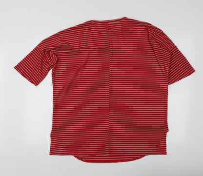 Boohoo Womens Red Striped Polyester Basic T-Shirt Size 10 Round Neck