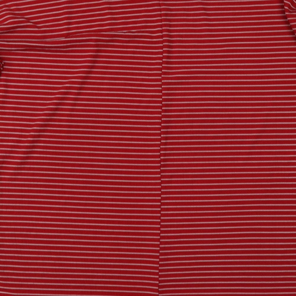 Boohoo Womens Red Striped Polyester Basic T-Shirt Size 10 Round Neck