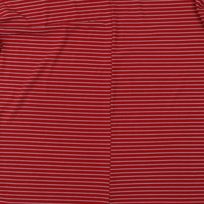 Boohoo Womens Red Striped Polyester Basic T-Shirt Size 10 Round Neck