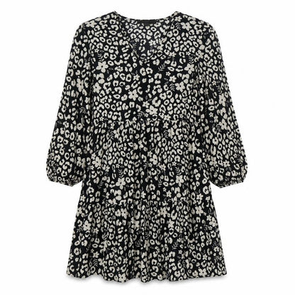 Primark Womens Black Geometric Polyester Skater Dress  Size 4  V-Neck