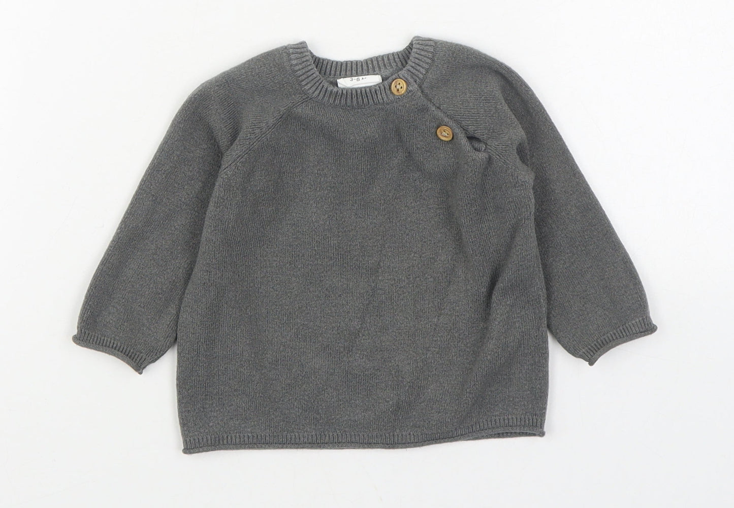 F&F Boys Grey Viscose Pullover Jumper Size 3-6 Months Button