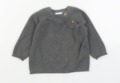 F&F Boys Grey Viscose Pullover Jumper Size 3-6 Months Button