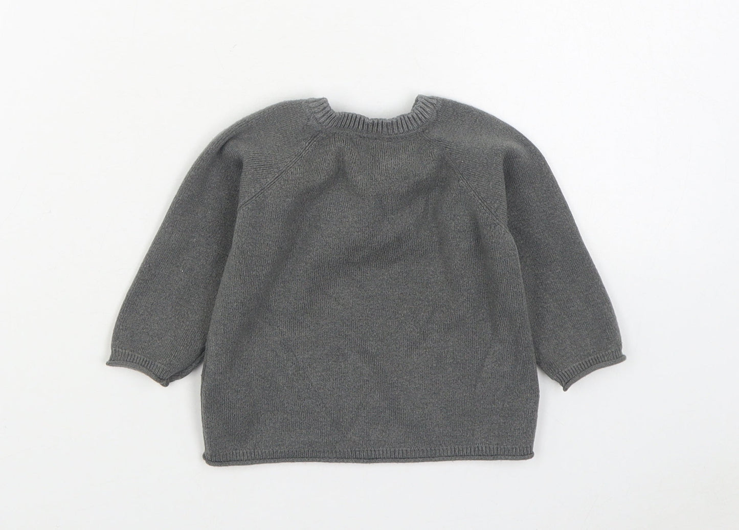 F&F Boys Grey Viscose Pullover Jumper Size 3-6 Months Button