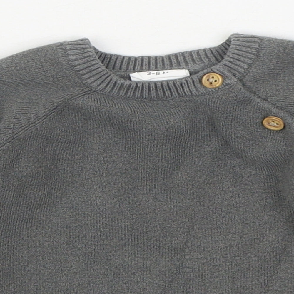 F&F Boys Grey Viscose Pullover Jumper Size 3-6 Months Button