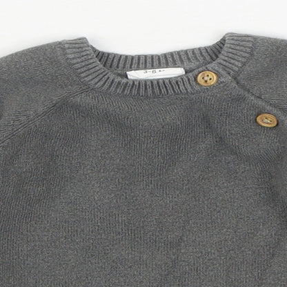 F&F Boys Grey Viscose Pullover Jumper Size 3-6 Months Button
