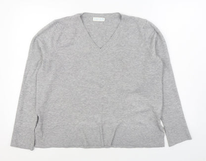 Primark Womens Grey V-Neck Viscose Pullover Jumper Size M