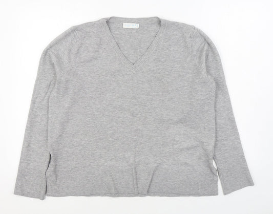 Primark Womens Grey V-Neck Viscose Pullover Jumper Size M