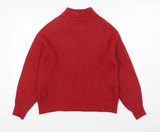 Primark Womens Red Round Neck Acrylic Pullover Jumper Size S