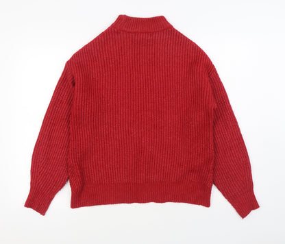 Primark Womens Red Round Neck Acrylic Pullover Jumper Size S