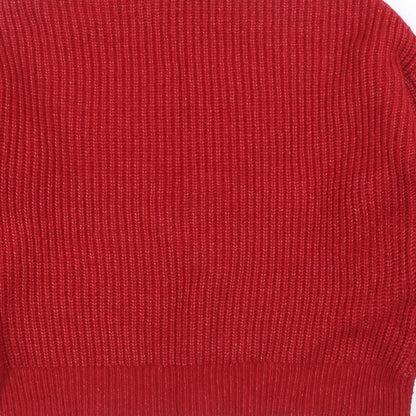Primark Womens Red Round Neck Acrylic Pullover Jumper Size S