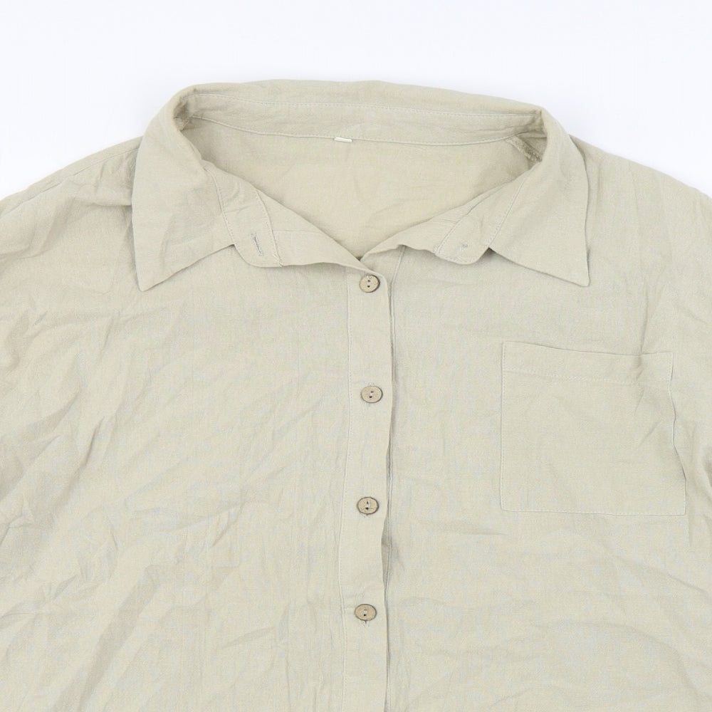 SheIn Womens Beige Polyester Basic Button-Up Size M Collared