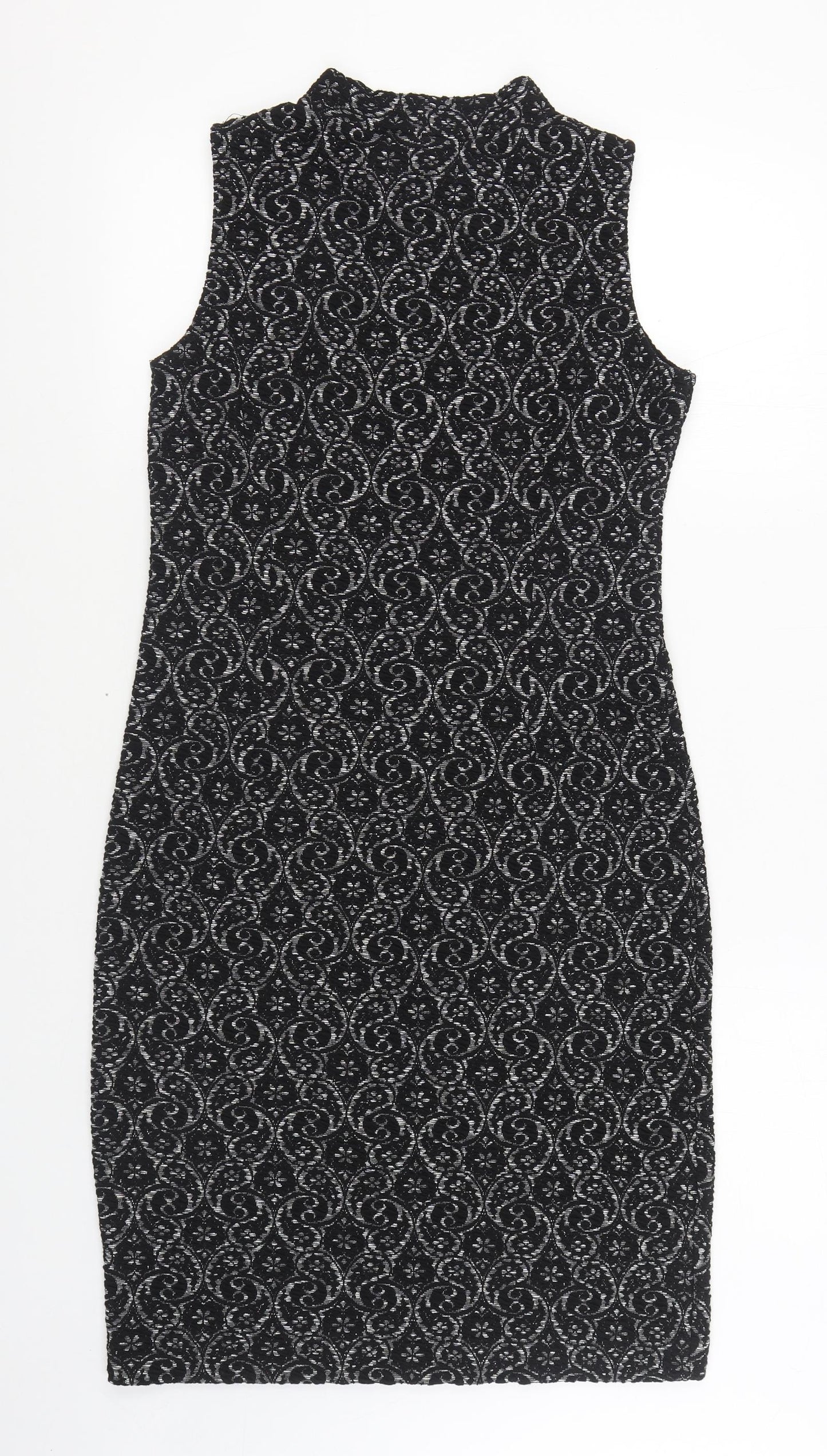 NEXT Womens Black Geometric Polyester Sheath Size 12 Round Neck Pullover