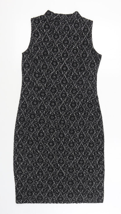 NEXT Womens Black Geometric Polyester Sheath Size 12 Round Neck Pullover