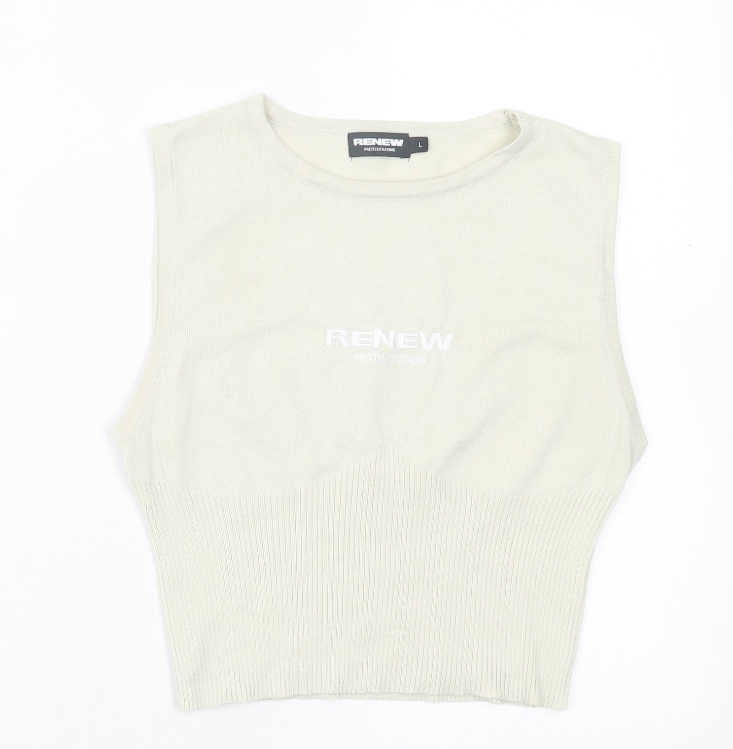 Womens UK Size L PRETTYLITTLETHING Beige Cropped Tank