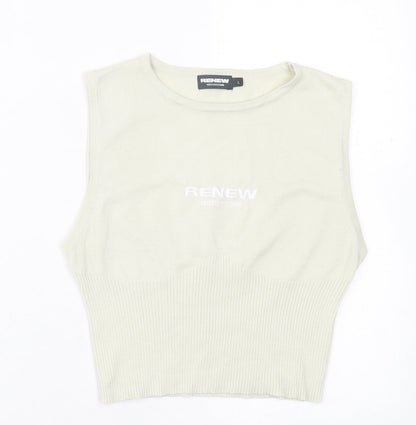 Womens UK Size L PRETTYLITTLETHING Beige Cropped Tank
