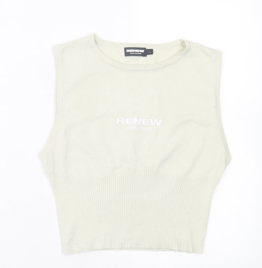 Womens UK Size L PRETTYLITTLETHING Beige Cropped Tank