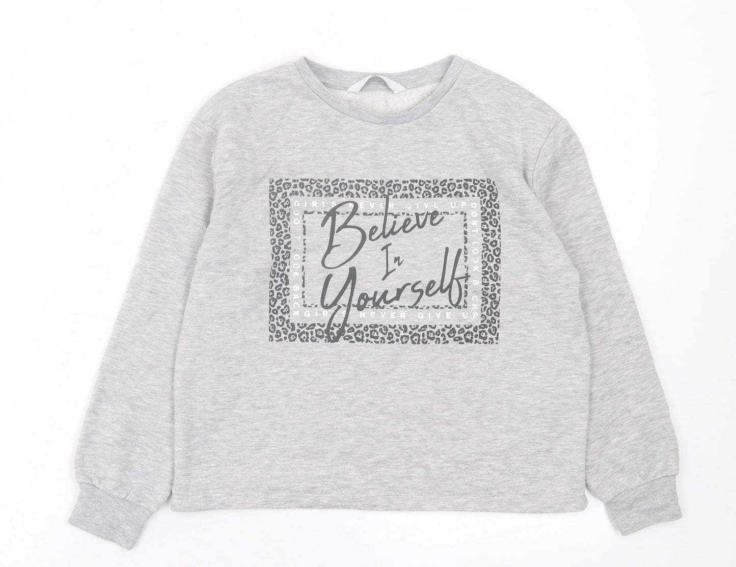 Very Girls Grey Polyester Basic Casual Size 10 Years Crew Neck Pullover